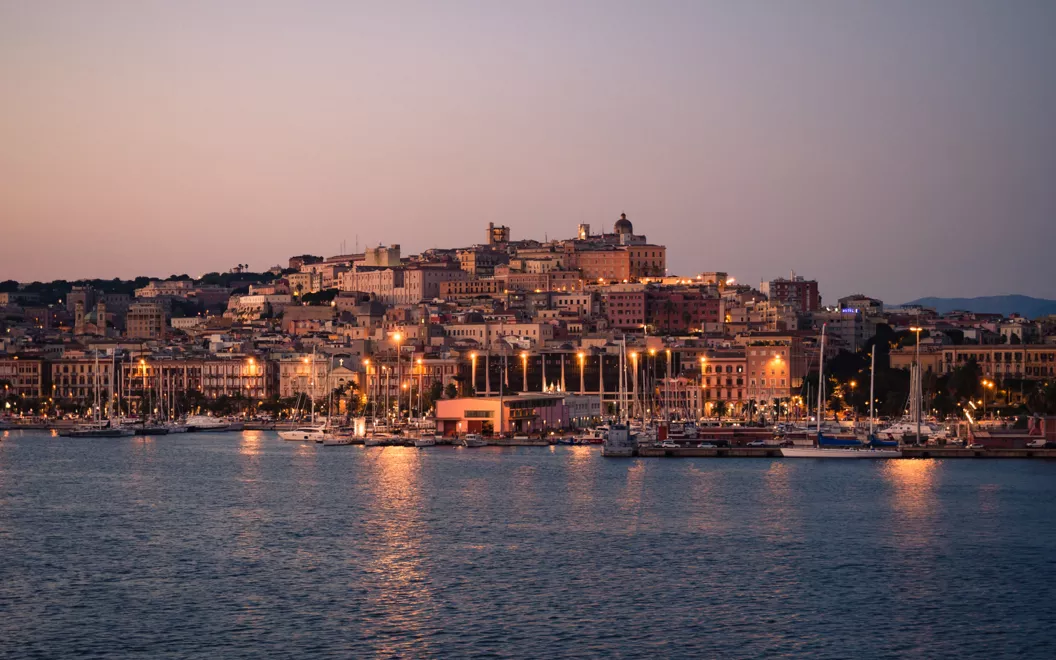 View of Cagliari at sunset