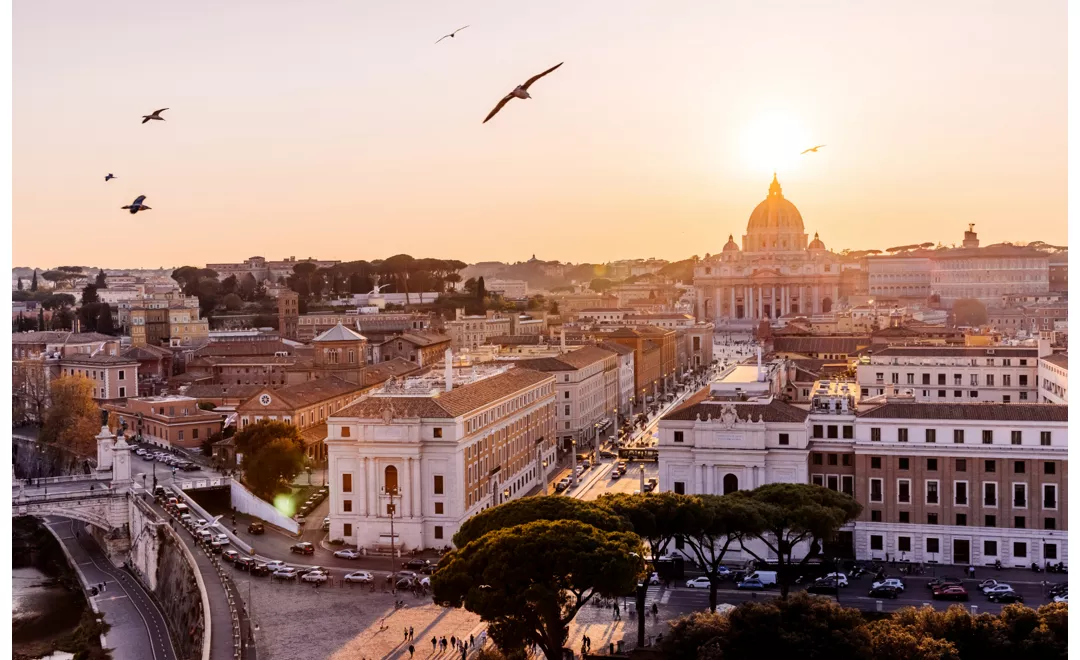 Vista su Roma al tramonto
