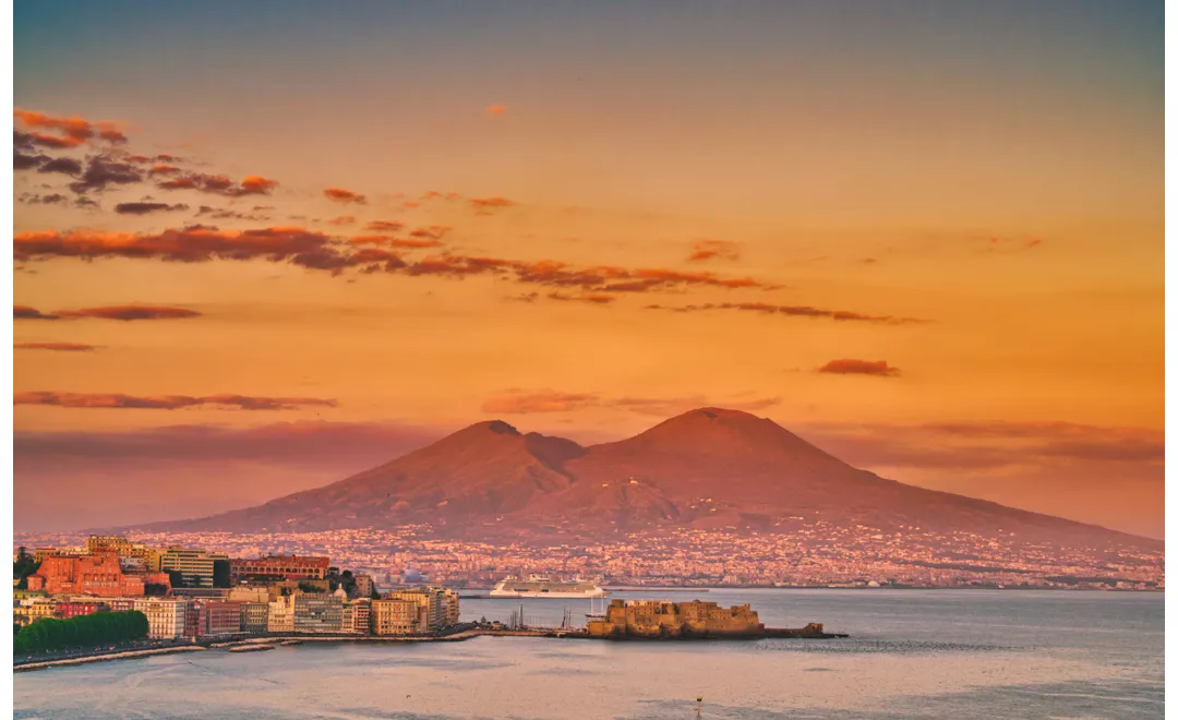 View of Mount Vesuvius at sunset