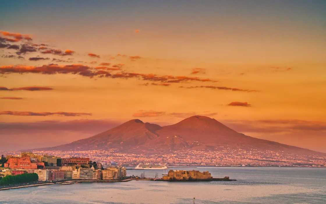 View of Mount Vesuvius at sunset