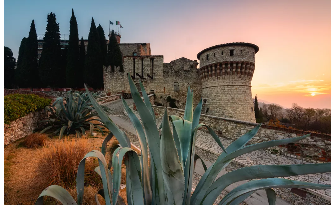View of Brescia Castle at sunset