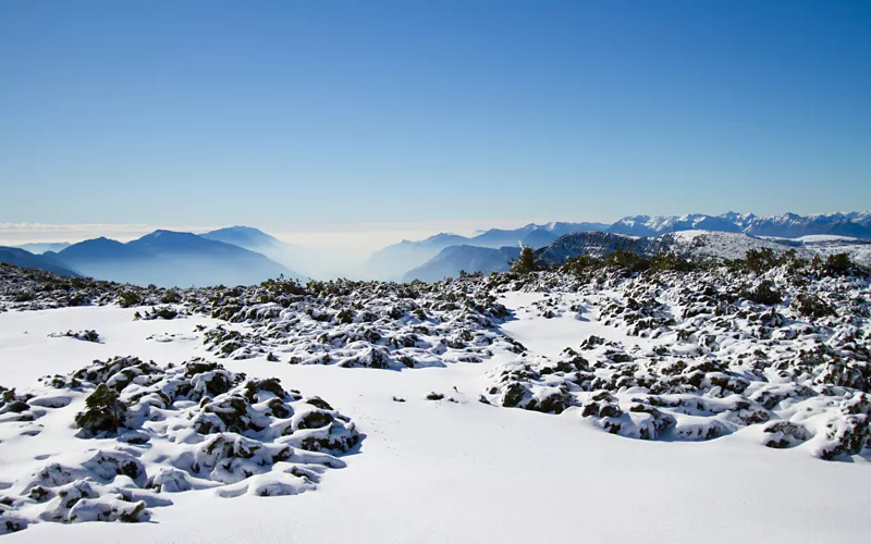 Snow-covered mountains in winter