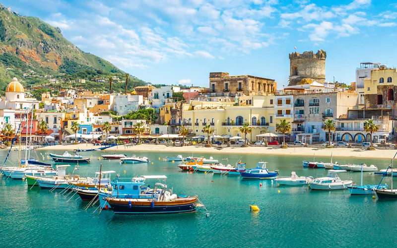 Campania. The autumn sea on the island of Ischia at the Hotel Terme Zì Carmela