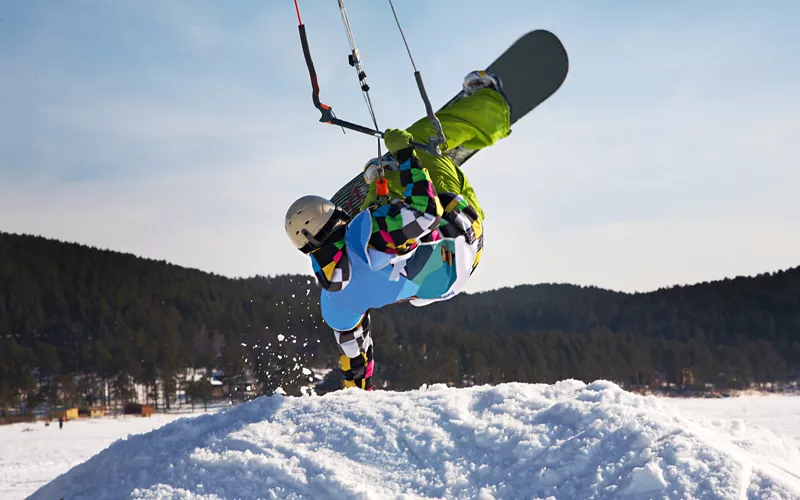 Snowboard snow shoes in the snow