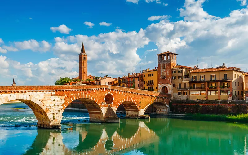 Cross the Ponte Scaligero and the Ponte Pietra