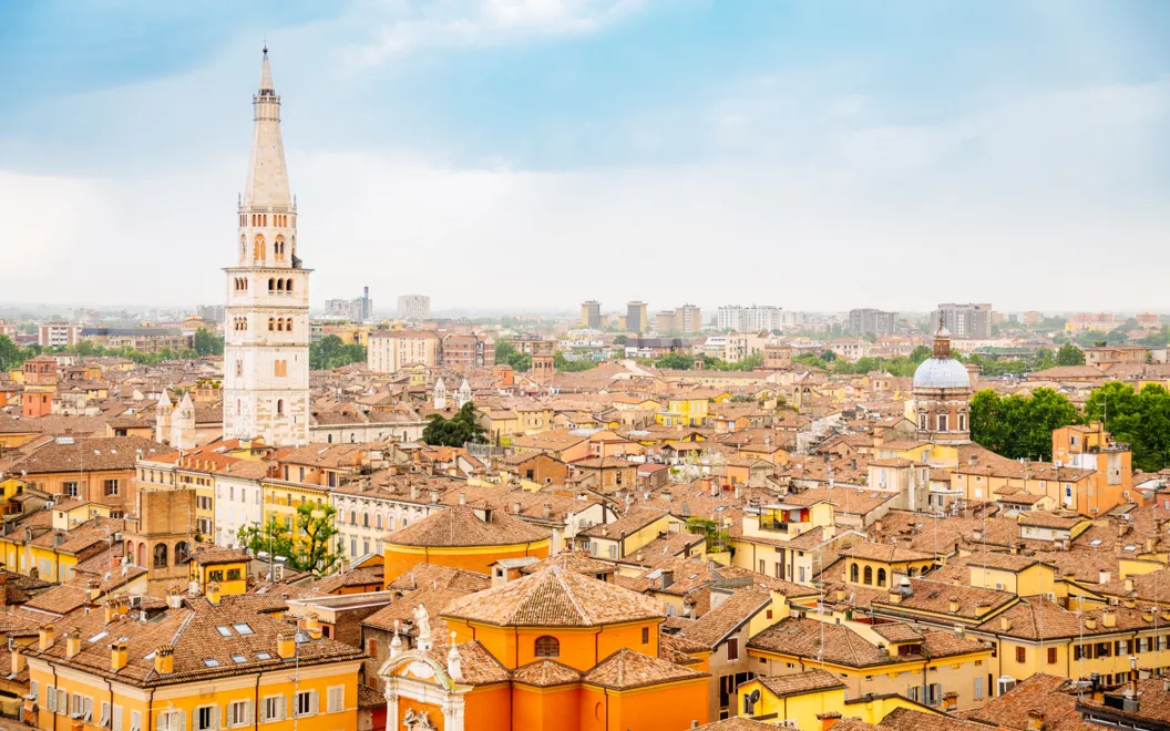 View of Ghirlandina Tower in Modena, Italy