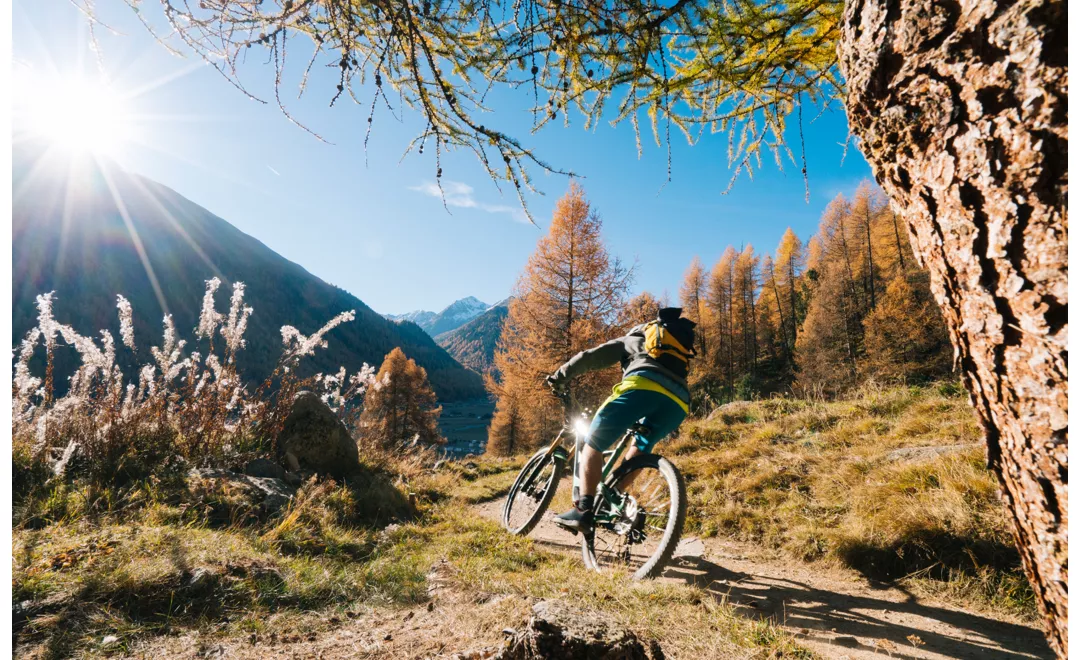 Ciclista su un sentiero in montagna