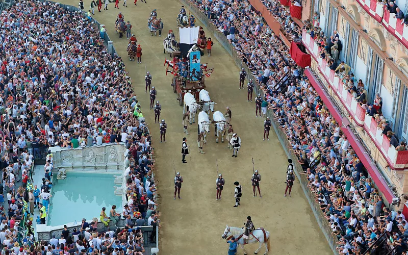 The relative city wards preparing for the 2022 edition of the Palio di Siena