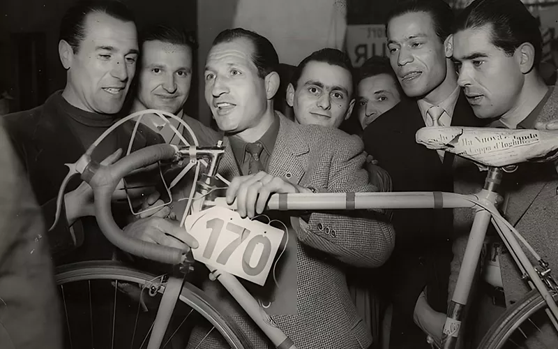 Italian cyclist Gino Bartali's black and white photograph