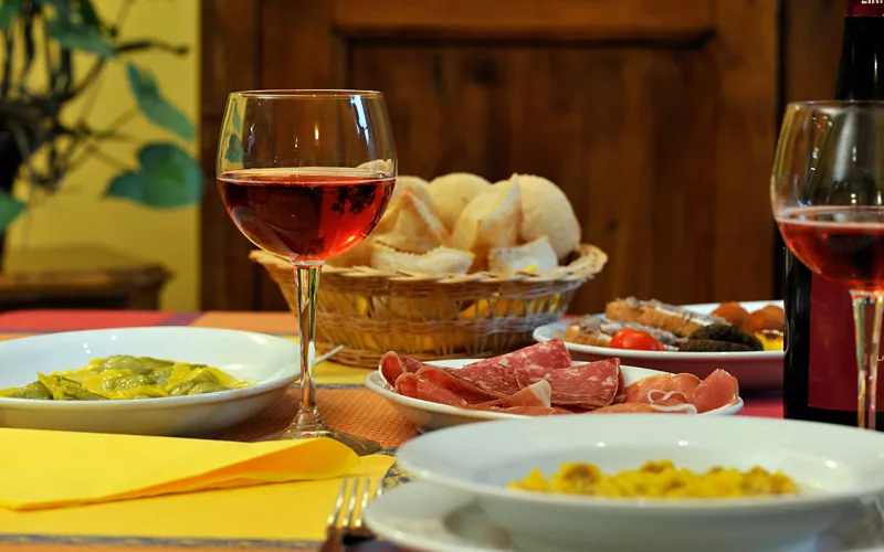 table with typical products and lambrusco wine