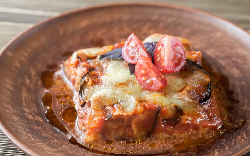 An aubergine parmigiana in the Bay of Naples