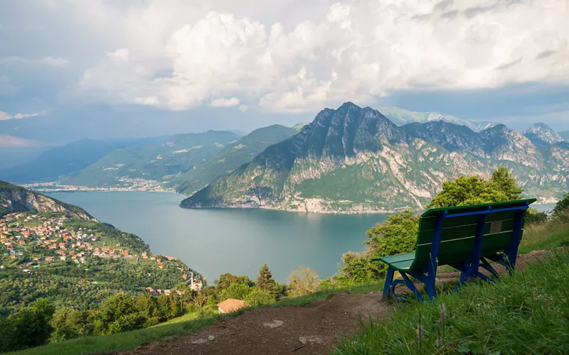 Big bench in front of Lake Iseo