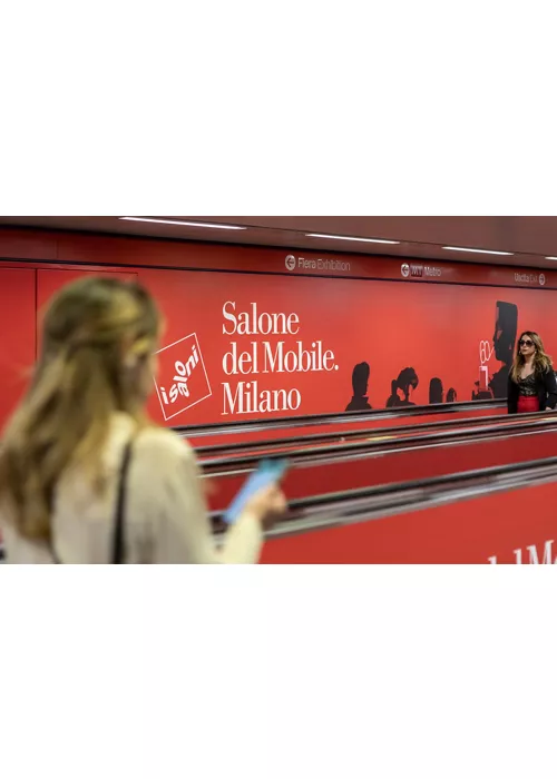 Salone del Mobile billboard in the Milan metro