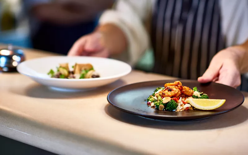 Dishes served in a restaurant