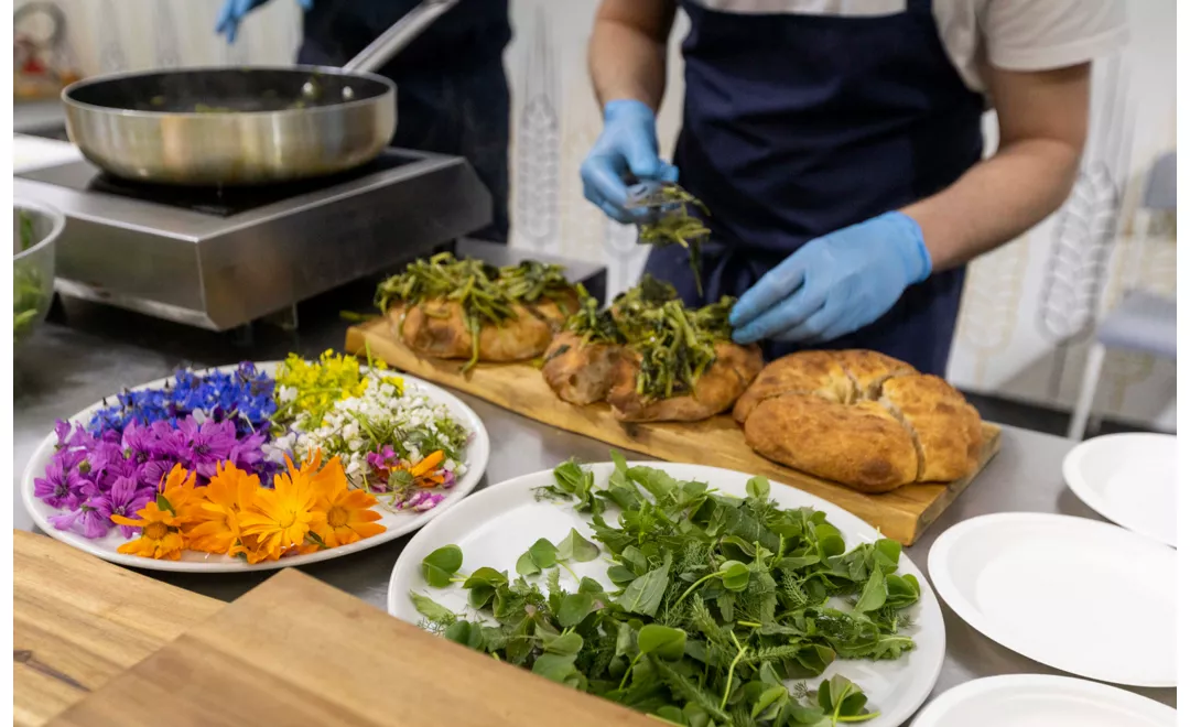 Preparing a typical dish in a restaurant