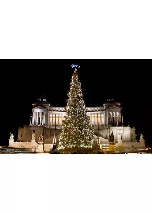 abero di natale di fronte all'altare della patria