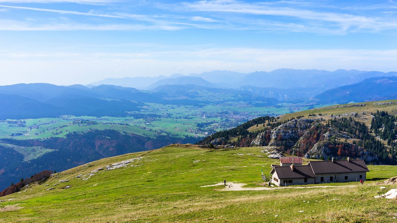 Beautiful panorama of the Altopiano di Asiago from Monte Fior, Vicenza, Italy