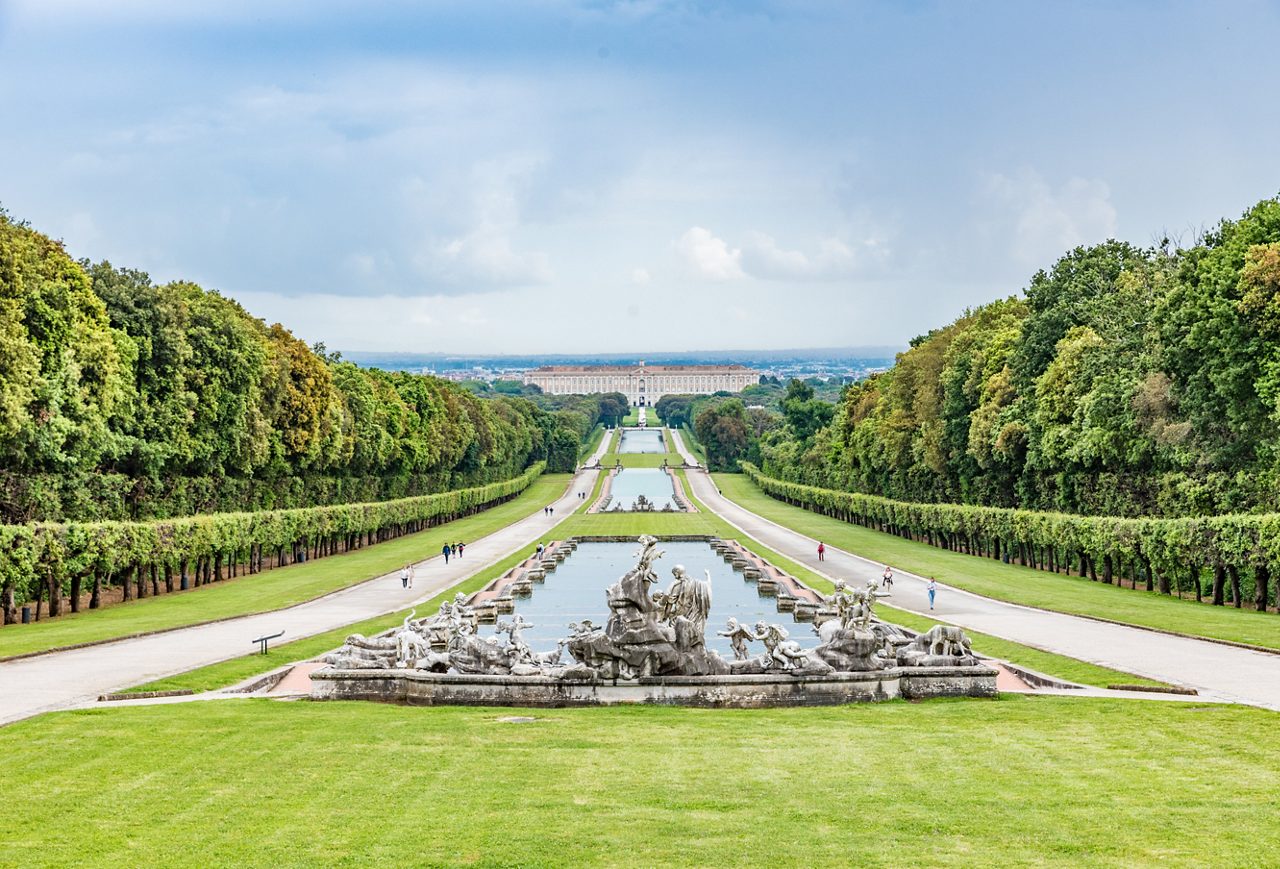CASERTA, ITALY - MAY 30, 2019: The Royal Palace of Caserta (Italian: Reggia di Caserta) is a former royal residence in Caserta, southern Italy, and was designated a UNESCO World Heritage Site.