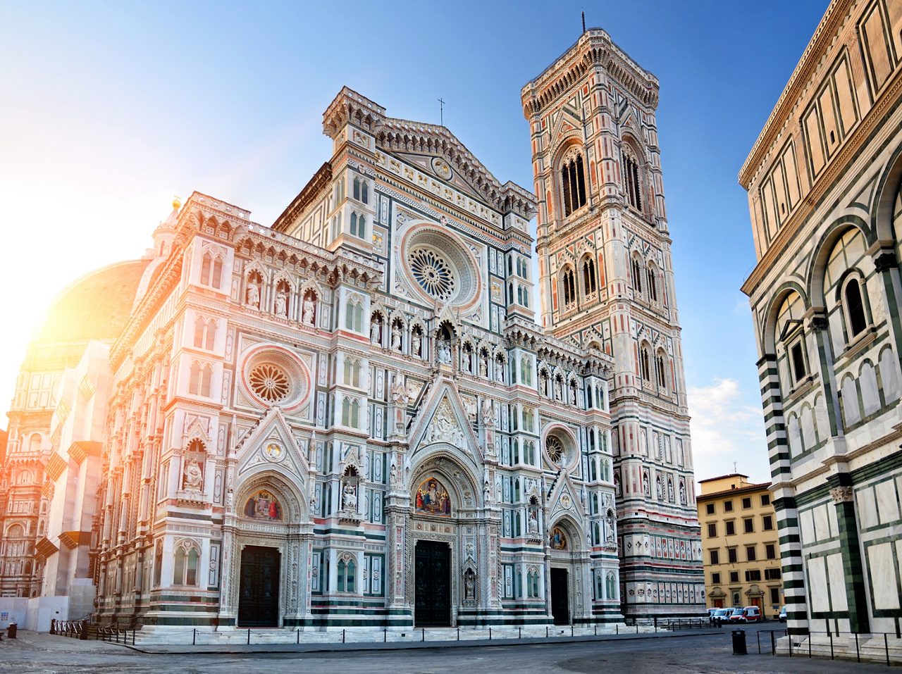 Facade of Florence Cathedral (Duomo Santa Maria Del Fiore), Tuscany, Italy. Composite photo