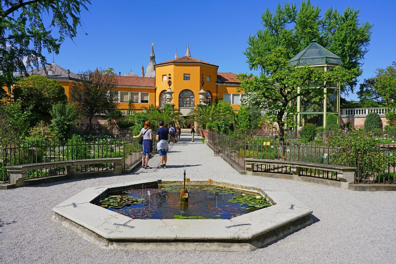 PADUA, ITALY -30 APR 2018- View of the landmark Orto Botanico di Padova at the University of Padua, the world's oldest academic botanical garden. It is a UNESCO World Heritage Site.