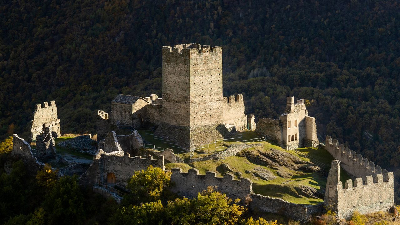 Ruins of middle ages Cly Castle. Build in different times, starting from the ancient build dating 1027 a.c. Owned by the Challant family, from 1376 was owned by the Savoy family until the 1634. 