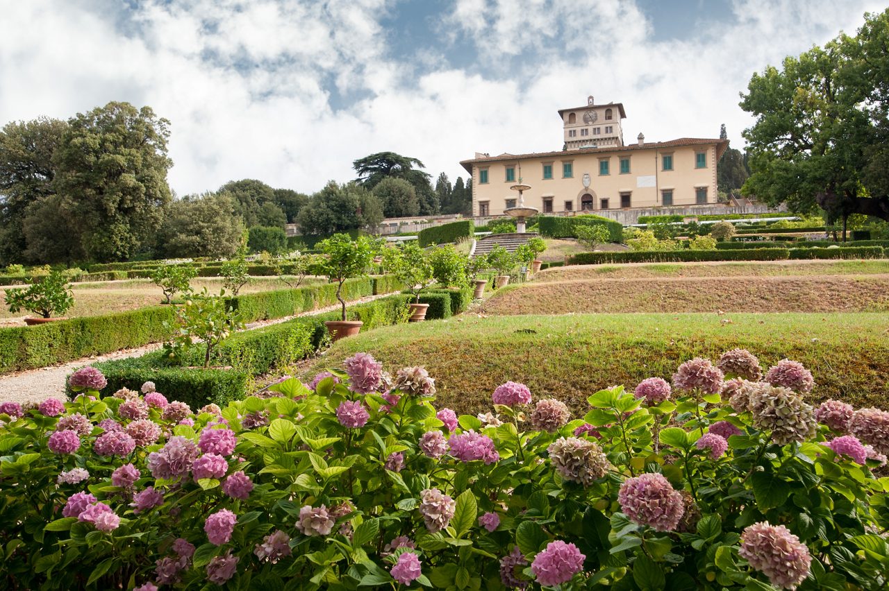 Castello, Firenze, ITALY - July 7, 2017: The building and the formal garden of Villa La Petraia, in former times residence of the Medici family, is located in Castello, near Florence.