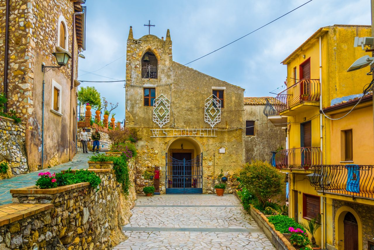 View of a church in Castelmola, Sicily, Italy