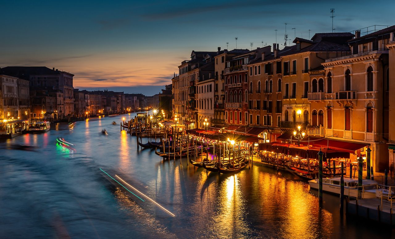 Sunset of the Grand Canal from the Rialto Bridge.Venice.Italy.