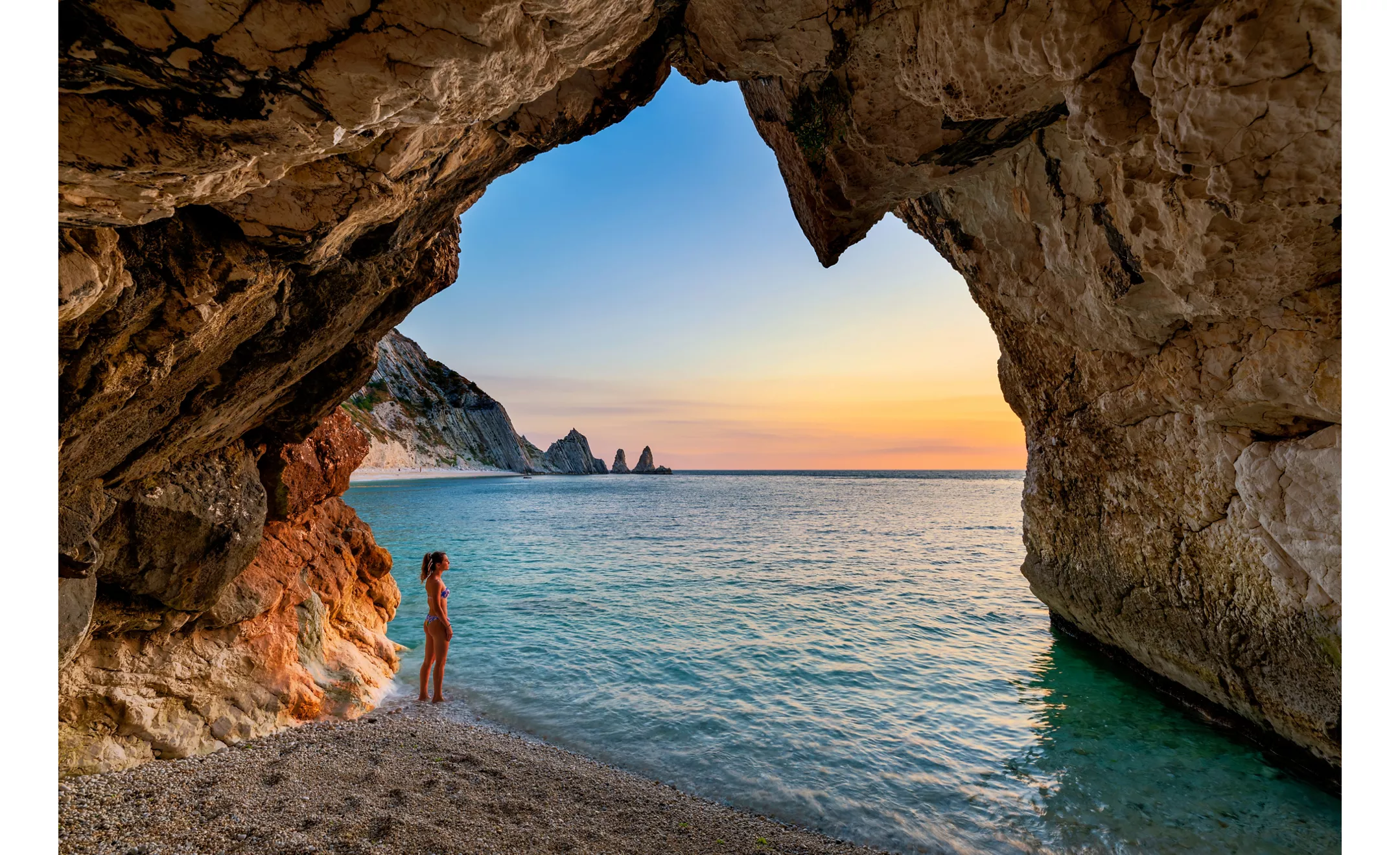Stunning coastline and cliffs of the Conero Riviera natural park in Le Marche