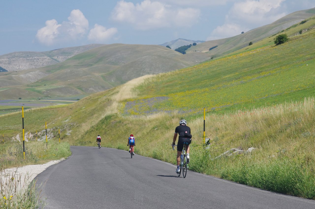 Castelluccio di Norcia - Umbria - 15 July 2015 - Cyclists pedal in unspoiled nature