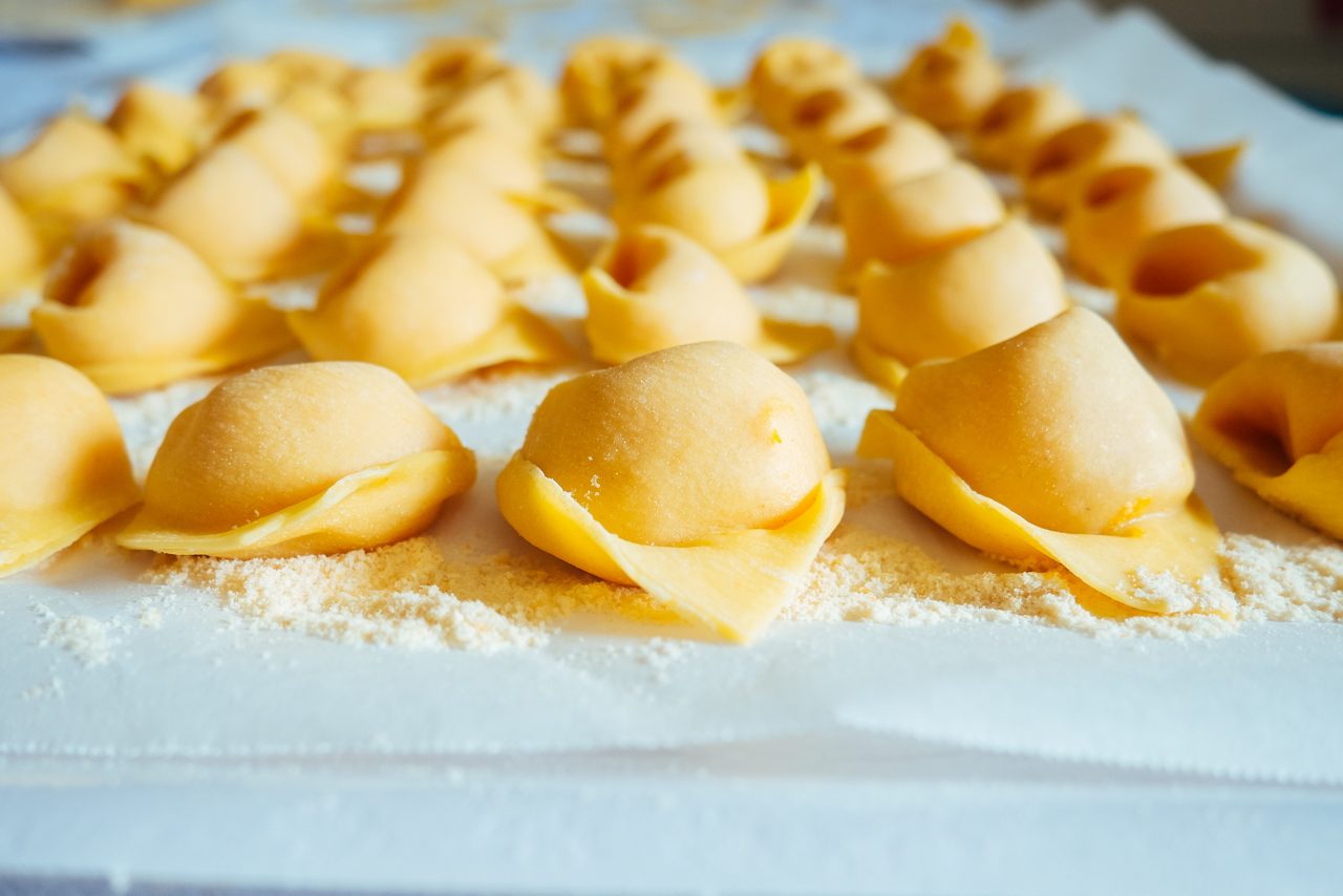 Typical local dish of Ferrara, Emilia-Romagna, Italy. Similar to tortellini, the Cappellacci are made with fresh pasta made by hand and filled with pumpkin