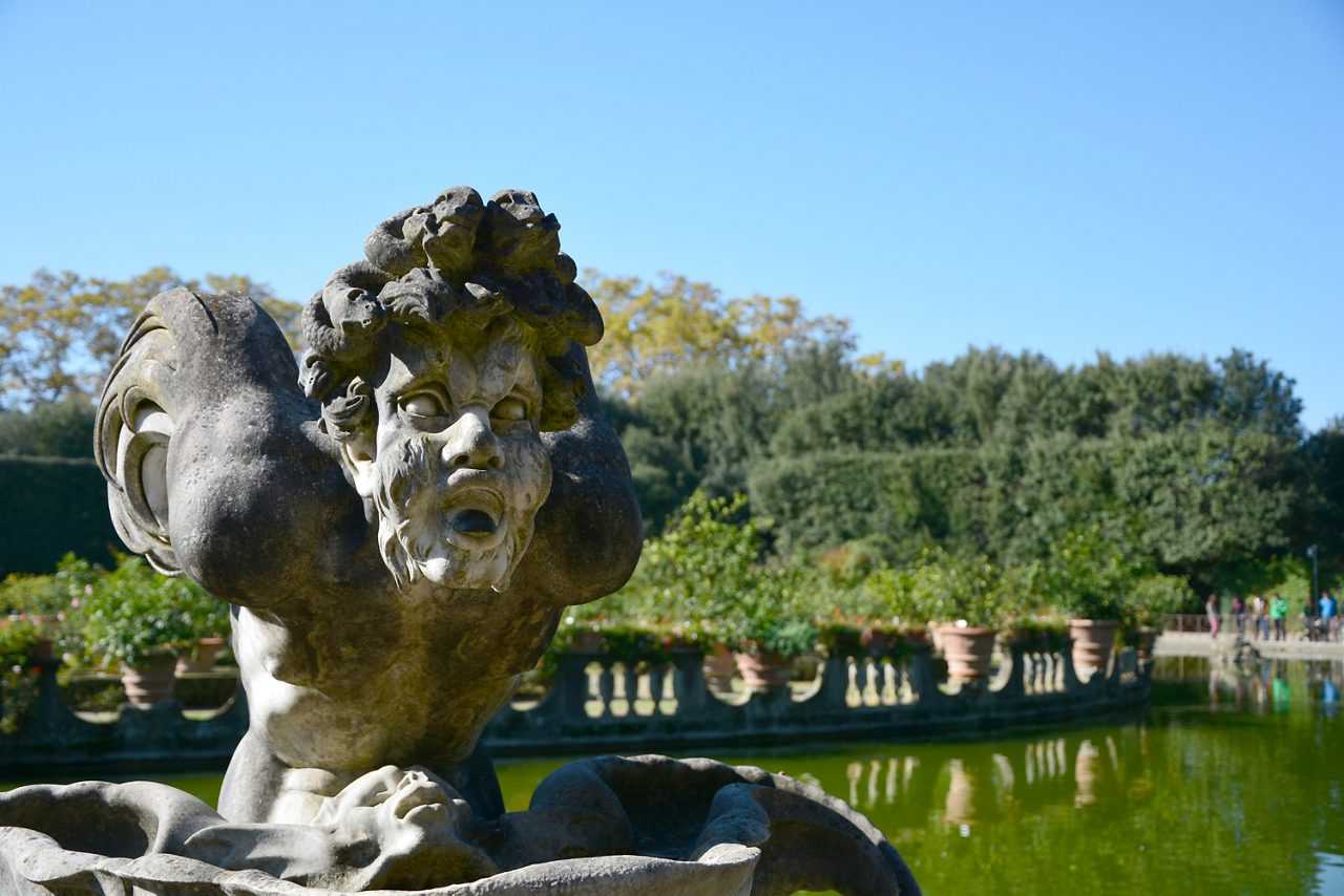 One of the various statues around the Isoletto at the Boboli Gardens in Florence, Italy
