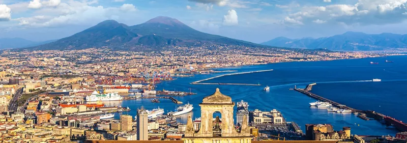 Flying over the Bay of Naples, over Vesuvius