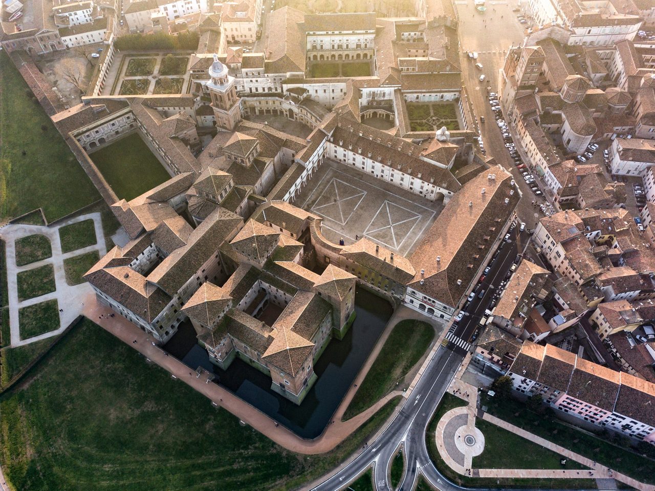 Italy, January 2020 - aerial view of the Ducal Palace of Mantua