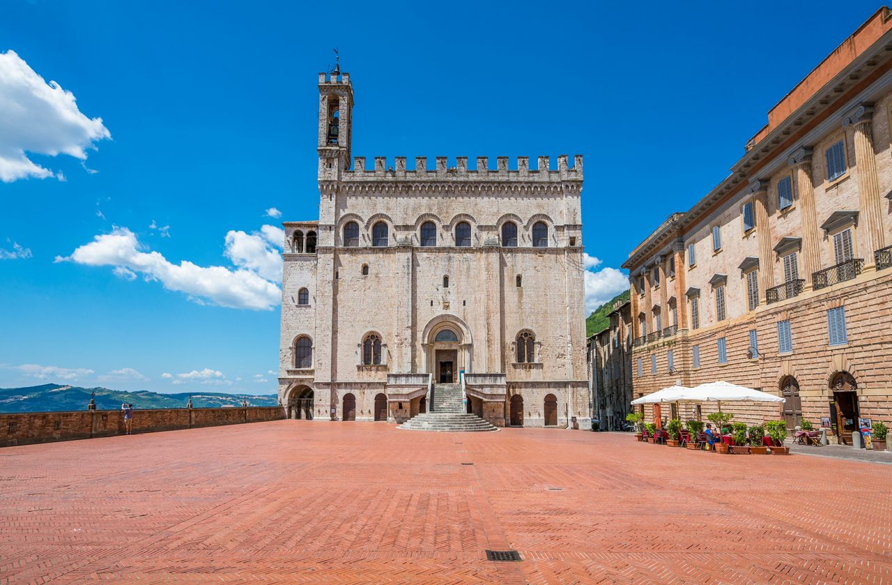 The famous Palazzo dei Consoli in Gubbio, medieval town in the Province of Perugia, Umbria, central Italy.