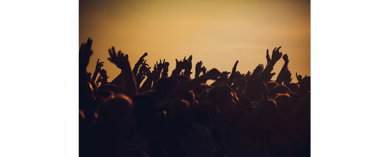 Photos of the audience at an outdoor concert.