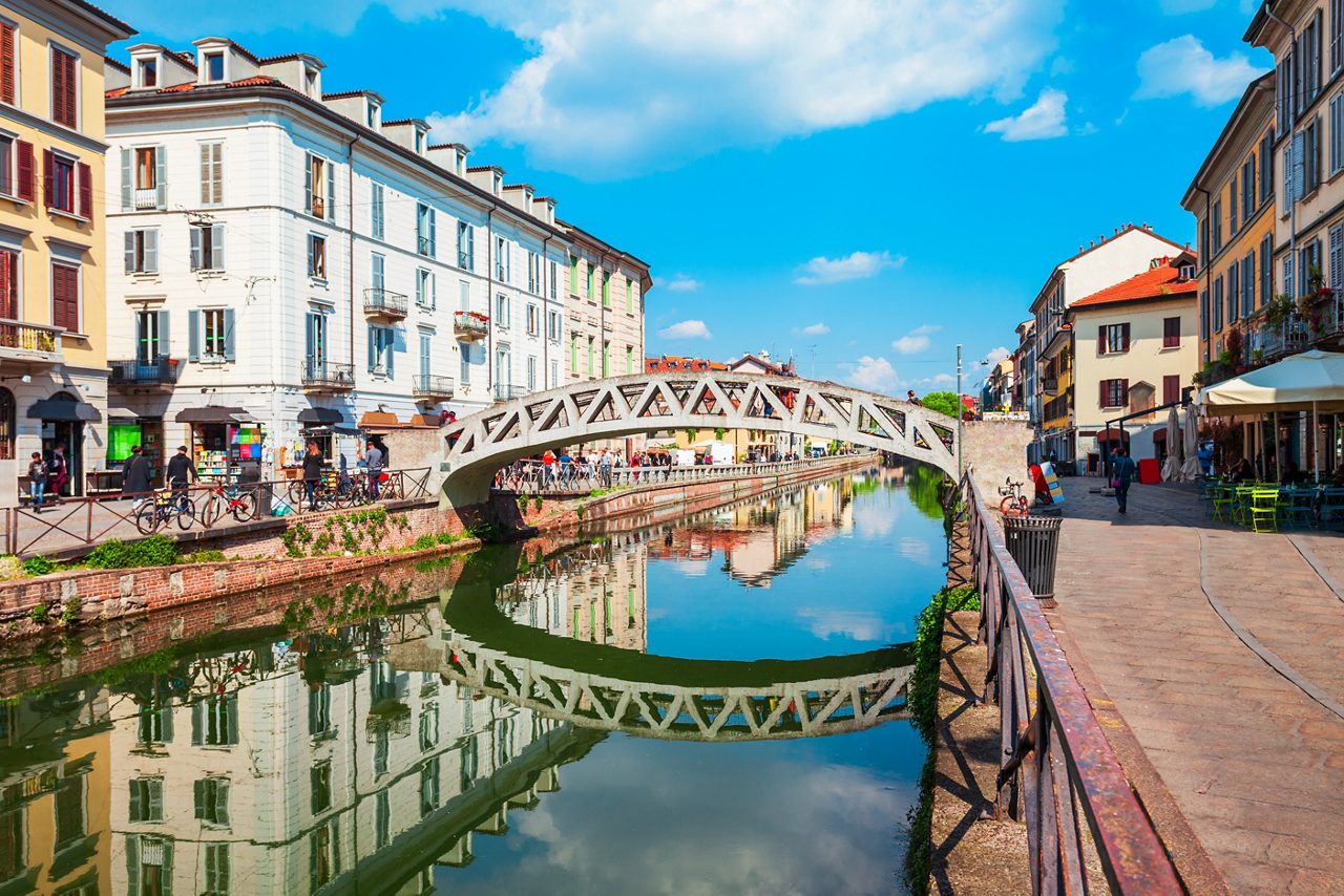 The Naviglio Grande canal in Milan city in Lombardy region of northern Italy