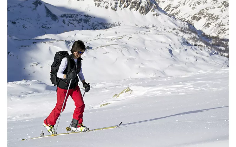 Una ragazza pratica sci di fondo sulle nevi del Parco