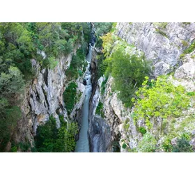 Aerial view of one of the gorges through which the Raganello river flows