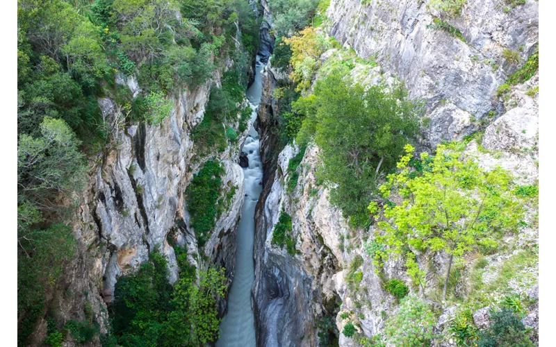 Aerial view of one of the gorges through which the Raganello river flows