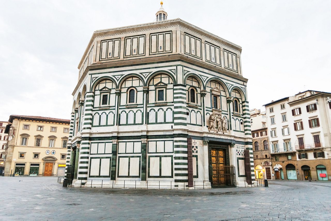 travel to Italy - Florence Baptistery (Battistero di San Giovanni, Baptistery of Saint John) on Piazza San Giovanni in morning