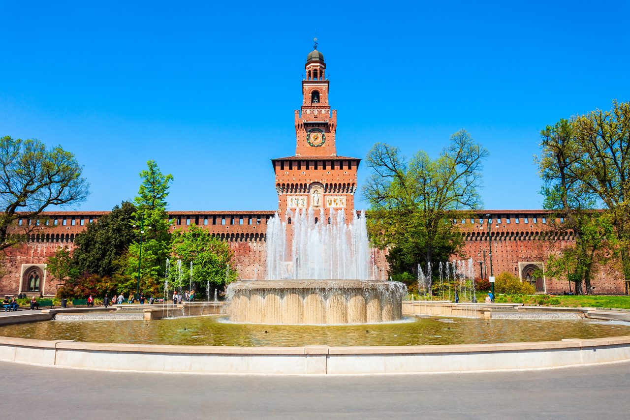 Sforza Castle or Castello Sforzesco is located in Milan city in northern Italy.