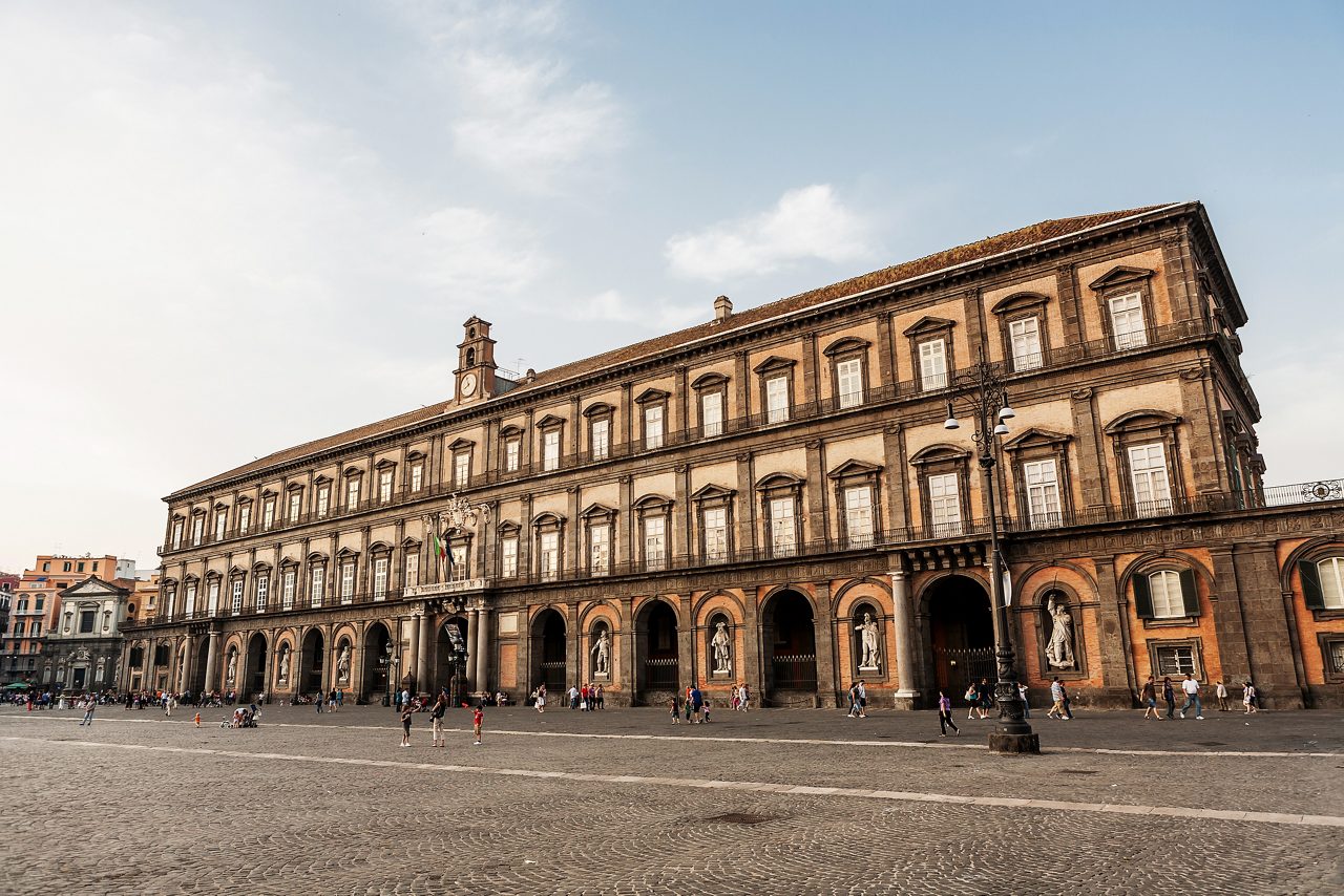 Naples, Italy, June 2017: The Royal Palace in Plebiscito Square, Naples, Campania, Italy