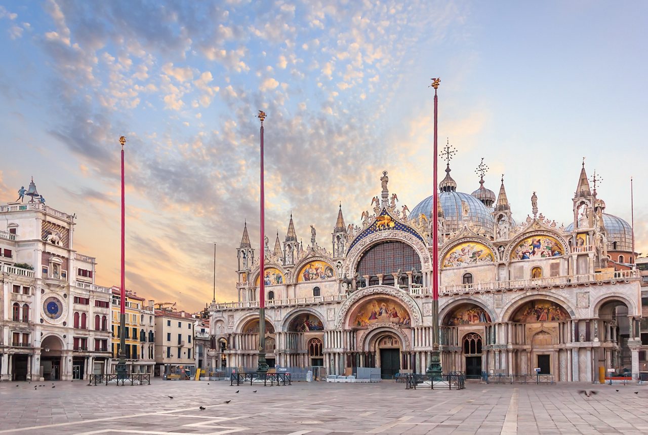 Basilica San Marco and the Clocktower in Piazza San Marco, morning view