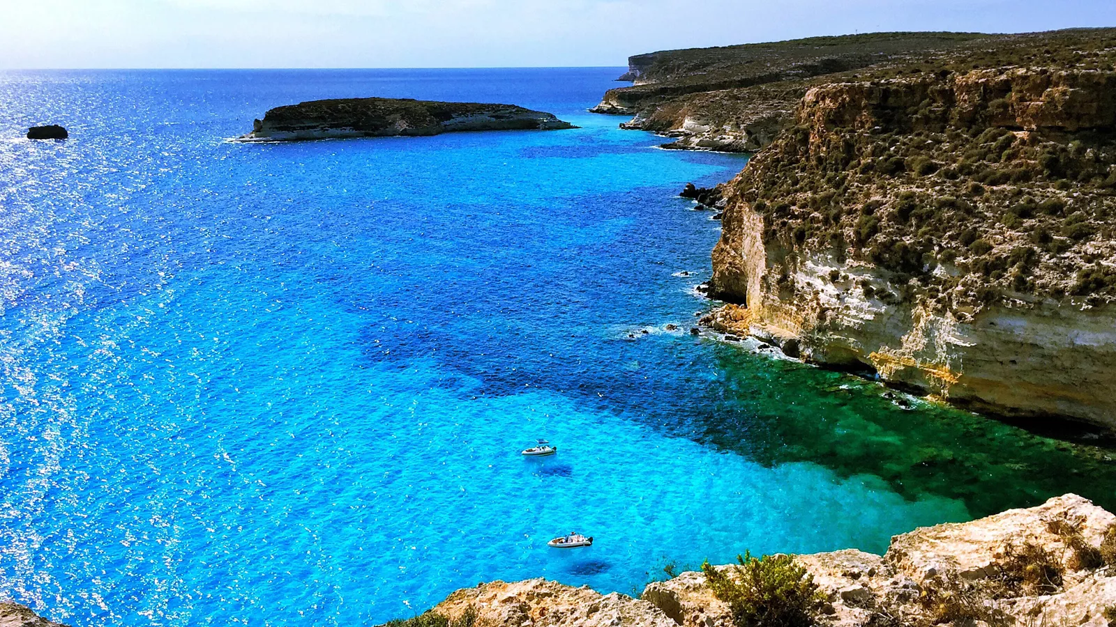 View of the sea and the coast of Lampedusa, in Sicily