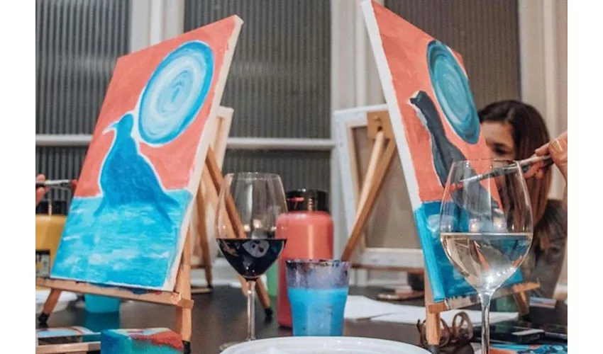 Roma: Esperienza Paint and Sip con vino e pizza italiani