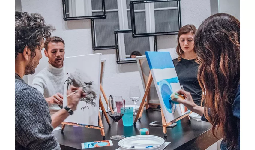 Roma: Esperienza Paint and Sip con vino e pizza italiani