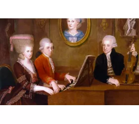 Mozart al piano con la sorella Maria Anna e il padre Leopold