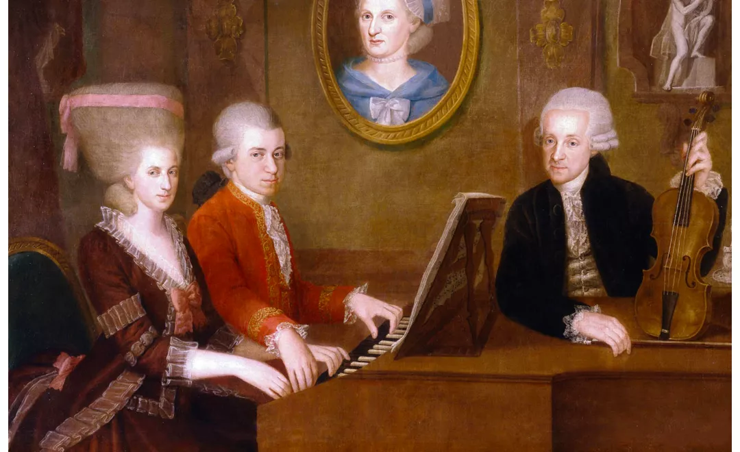 Mozart al piano con la sorella Maria Anna e il padre Leopold