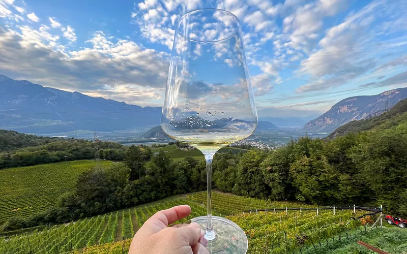 Egna (Neumarkt) : arcades, vin Pinot Noir et encore du vin Pinot